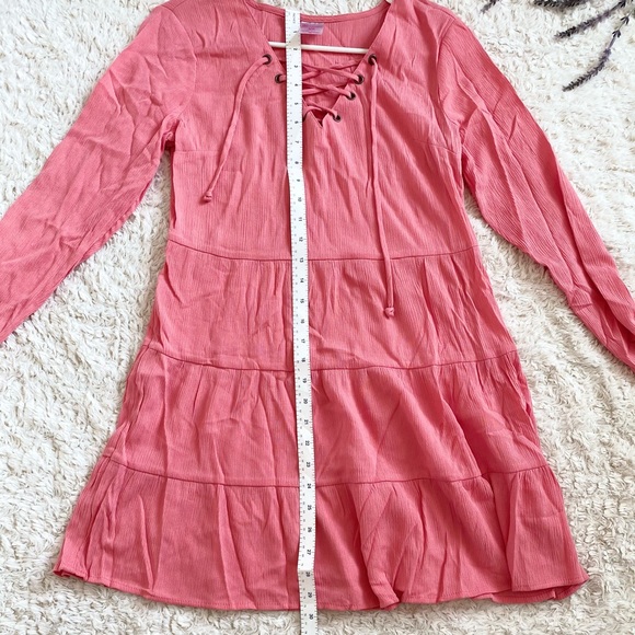No Boundaries orange coral Pink flowy long sleeve ruffle dress - Picture 2 of 2